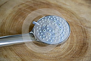 Round shiny chrome shower head