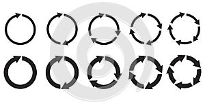 Round sign. Circular arrows. Set of different circles with arrows. Reload and infographic symbol. Vector illustration