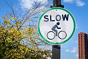 Sign along a bicycle Path and Blue Sky