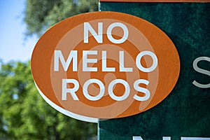 A round sign stating No Mello Roos at a new home development photo