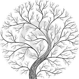 Round silhouette, yggdrasil tree. Black and white vector illustration photo