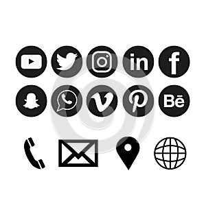 Round social media icons or social network logos flat vector icon set. Collection for apps and websites