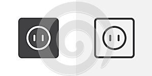 Round socket thin line vector icon set