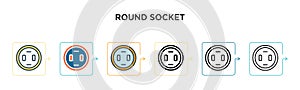 Round socket vector icon in 6 different modern styles. Black, two colored round socket icons designed in filled, outline, line and