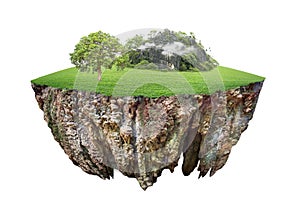 Round soil ground cross section with earth land and green grass