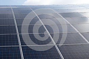 Round solar panels and sky background