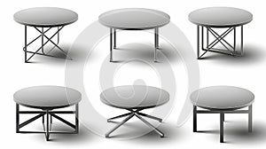 Round and square metal tables with cross legs for kitchen, cafe or restaurant. Modern realistic set of cocktail, coffee