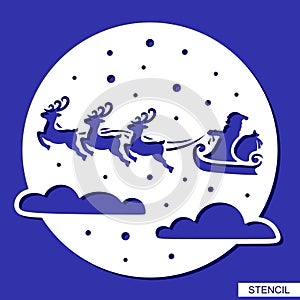 Round stencil with flying Santa Claus