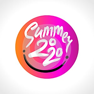 Round sticker with a smile and the inscription Summer 2020.
