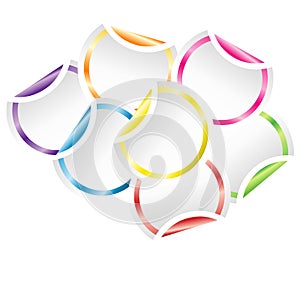 Round stickers with colored edges and bent corners
