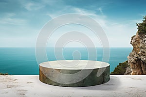 Round Stone Display Table at Ocean Side