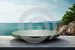 Round Stone Display Table at Ocean Side