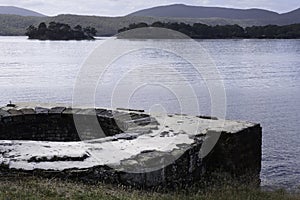 Round stone tunnel to the sea at Port Arthur\'s site dockyard in Tasmania