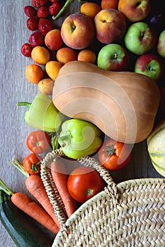 Straw Bag and Healthy Food