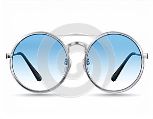 Round Sunglasses with Silver Frame and Blue Gradient Lenses on White