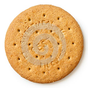 Round sweetmeal digestive biscuit isolated from above. photo