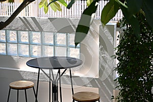 round table and chairs in the garden