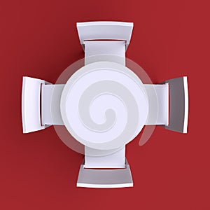 Round table with four chairs.