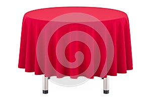 Round table with red table cloth. 3D rendering