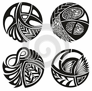 Round tattoos set. Icons of round tribal  designs