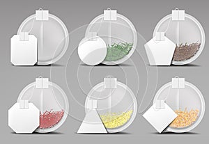 Round Tea bags set isolated on grey background