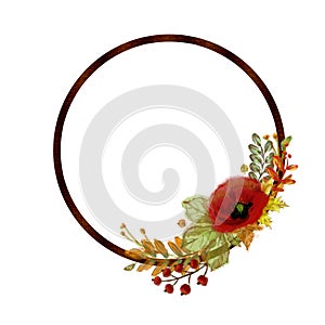 Round Template Decorated with Red Poppy Flower Vignette.