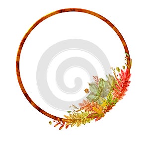 Round Template Intertwined with Autumnal Leaf Vignette.