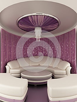 Round tent on the ceiling with Curtain and sofa photo