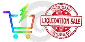 Round Textured Liquidation Sale Seal with Vector Lowpoly Proceed Purchase Icon with Rainbow Gradient