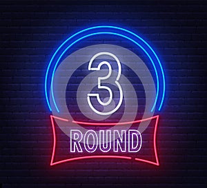 Round Third neon sign on brick wall background.