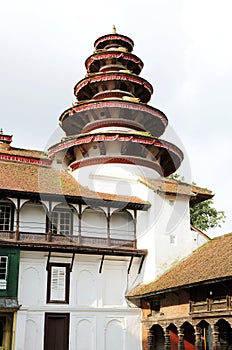 Round tower at the corner in Nasal Chowk Courtyard of Hanuman Dhoka Durbar Square