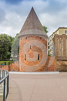 Round tower in the historic surrounding city wall of Slupsk