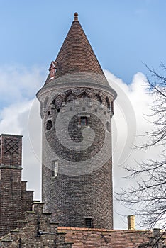 A round tower in Our Lady of Bruges church grounds