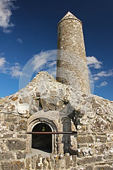 Round tower and temple. Clonmacnoise. Ireland