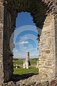 Round tower and tombs. Clonmacnoise. Ireland photo