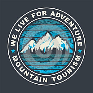 Round travel banner on a mountain tourism theme