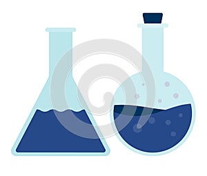Round and triangular glass flask vector icon flat isolated
