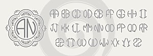 Round two letters monogram kit. Elegant initials letter pairs in circle shape, retro stamp with half circle alphabet photo