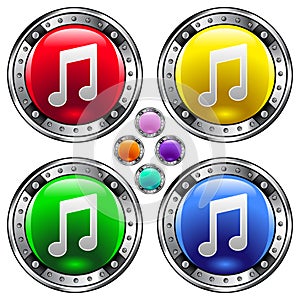 Round vector button set with music note ico