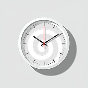 Round wall clock with a white face, black hour and minute hands, and a red second