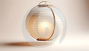 Round washi paper lantern with bamboo frame and soft traditional form isolated on pale background for decor photo