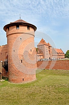 Round watchtower of the chivalrous castle of the Teutonic Order. Marlbork, Poland