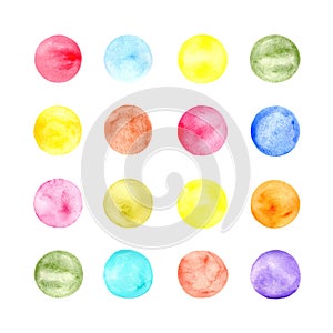 Round water color pattern on the white background. Globs of vivid colors. Ornament of colorful circles.