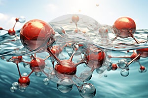 Round water molecules connected with each other. Generative AI