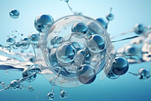 Round water molecules connected with each other. Generative AI