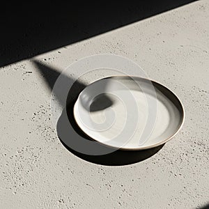 A round, white ceramic plate sits