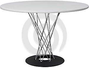 Round white dinning table. Modern designer, table isolated on white background. Series of furniture.