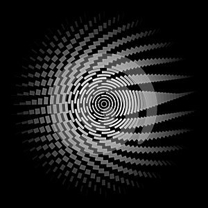 Round wireframe a grid of lines and stripes on a black background Polygon circle pattern design element Abstract graphic round