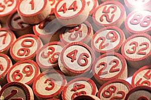 Round wooden bingo numbers background texture
