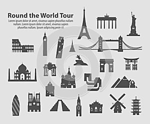 Round the world tour set of vector icons